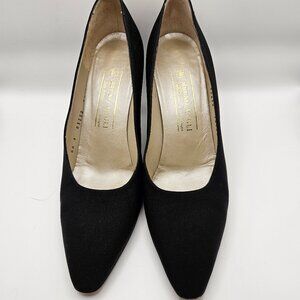 Bruno Magli Black Satin Mid-Heel Pumps – Size 9 AA – Made in Italy